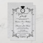 ヴィンテージリネンルック&オーナメント婚約パーティ 招待状 (正面/裏面)