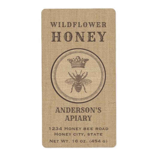 ヴィンテージリネン素朴な女王ミツバチ蜂蜜の瓶ラベル ラベル (正面)