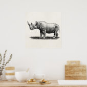 ヴィンテージリノセロスイラストレーションリノサイ ポスター (キッチン)