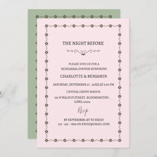 ヴィンテージリハーサル結婚ディナー前の夜 招待状 (正面/裏面)