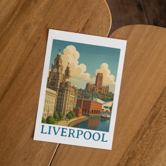 ヴィンテージリバプールイングランドトラベルシティビュー ポストカード