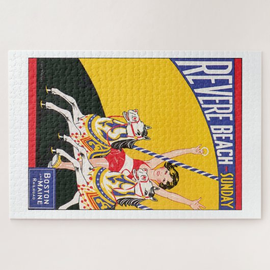 ヴィンテージリバービーチ回転木馬ノスタルジックトラベルポス ジグソーパズル (横)