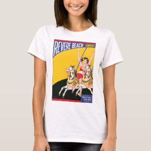 ヴィンテージリバービーチ回転木馬ポスターノスタルジックパット Tシャツ