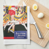 ヴィンテージリバービーチ回転木馬ポスターノスタルジック キッチンタオル (四つ折り)