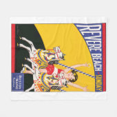 ヴィンテージリバービーチ回転木馬ポスターノスタルジック フリースブランケット (正面(横))