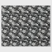 ヴィンテージリボルバフローライラストレーション白黒 ラッピングペーパー (フラット)