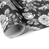 ヴィンテージリボルバフローライラストレーション白黒 ラッピングペーパー (ロールコーナー)