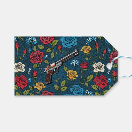 ヴィンテージリボルバーフローラとバラダークブルー ギフトタグ (正面(横))