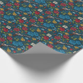 ヴィンテージリボルバーフローラとバラダークブルー ラッピングペーパー (角)