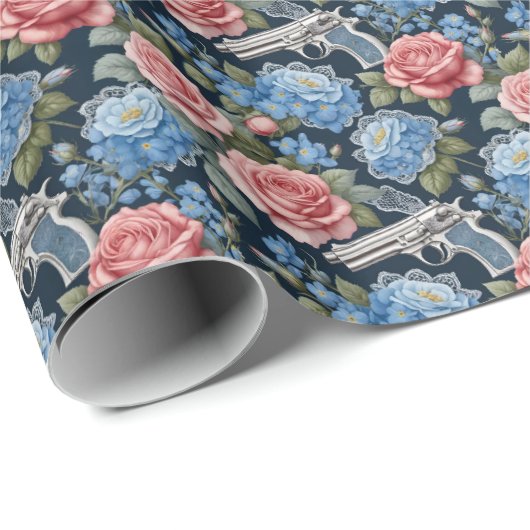 ヴィンテージリボルバーフローラとレースと花 ラッピングペーパー (ロールコーナー)