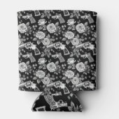 ヴィンテージリボルバーブラック&ホワイトフローライラストレーション 缶クーラー (裏面)