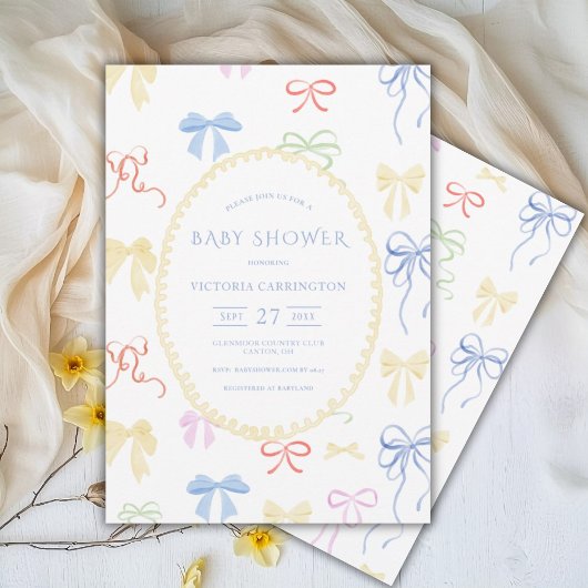 ヴィンテージリボンの水彩ベイビーシャワー 招待状