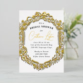 ヴィンテージリボンイエローローズブライダルシャワー 箔招待状 (立ち正面)