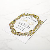 ヴィンテージリボンイエローローズブライダルシャワー 箔招待状 (回転した状態)