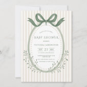 ヴィンテージリボングリーンウォーター色ベビーシャワー 招待状 (正面)