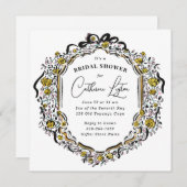 ヴィンテージリボンブラックイエローローズブライダルシャワー 招待状 (正面/裏面)