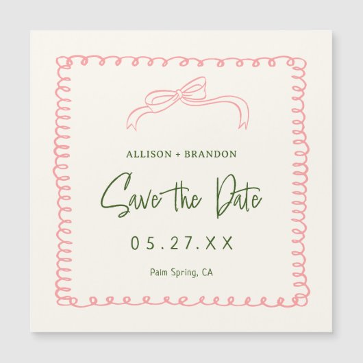 ヴィンテージリボン日付の磁結婚石を保存 (正面)