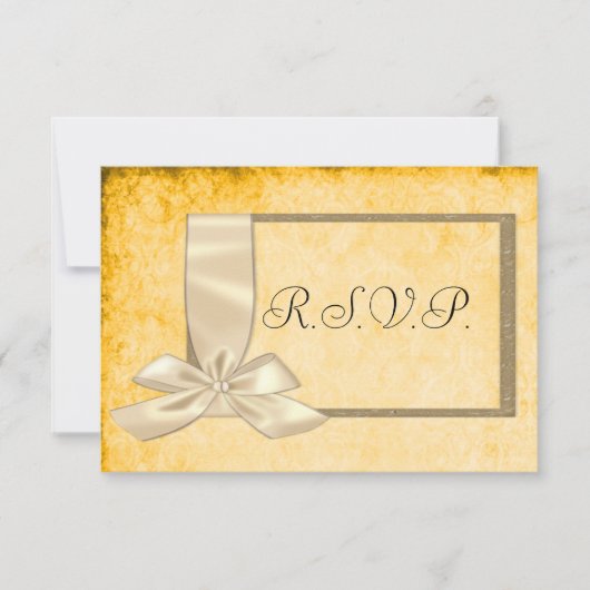 ヴィンテージリボン、金ゴールド、ブラウンウェディングRSVP 出欠カード (正面)