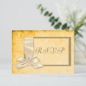 ヴィンテージリボン、金ゴールド、ブラウンウェディングRSVP 出欠カード (スタンド正面)