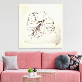 ヴィンテージリリーフラワーアイボリー&ブラックフローラスケッチ キャンバスプリント (インサイチュ (リビング))