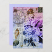 ヴィンテージリリーフローラビーチ結婚式ブライダルシャワー 招待状 (正面/裏面)