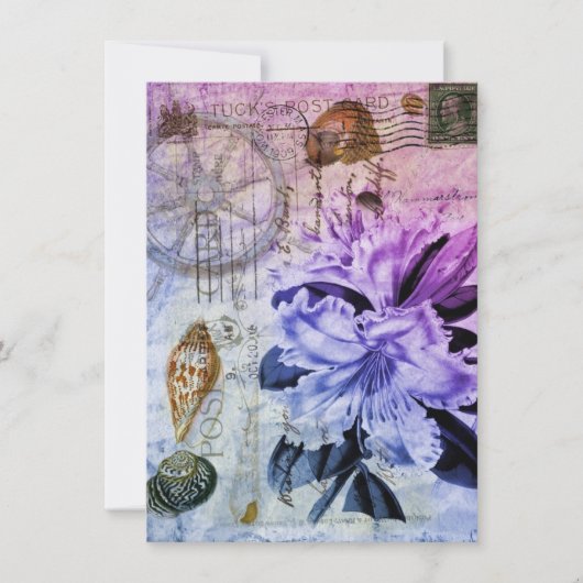 ヴィンテージリリーフローラビーチ結婚式ブライダルシャワー 招待状 (正面)