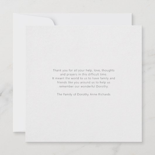 ヴィンテージリリーライトシルバー悔やみや弔慰メモリアル カード (裏面)