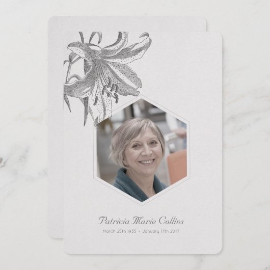 ヴィンテージリリー悔やみや弔慰メモリアル写真 サンキューカード (正面/裏面)