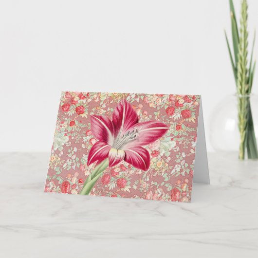 ヴィンテージリリーonパターンアートノートカード1 カード (正面)