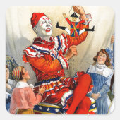 ヴィンテージリング兄弟ピエロサーカスポスターキッズ スクエアシール (正面)