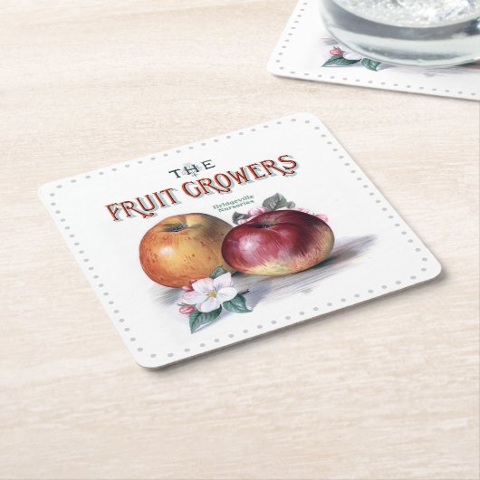 ヴィンテージリンゴ花と果樹栽培者 スクエアペーパーコースター (アングル)