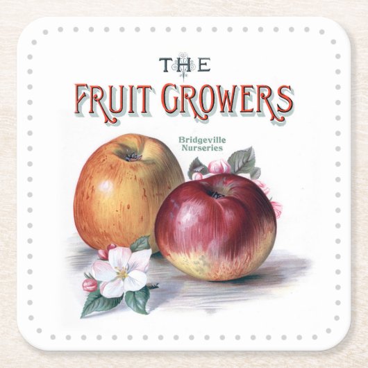 ヴィンテージリンゴ花と果樹栽培者 スクエアペーパーコースター (正面)