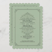ヴィンテージリージェンシーセージ結婚グリーン 招待状 (正面/裏面)