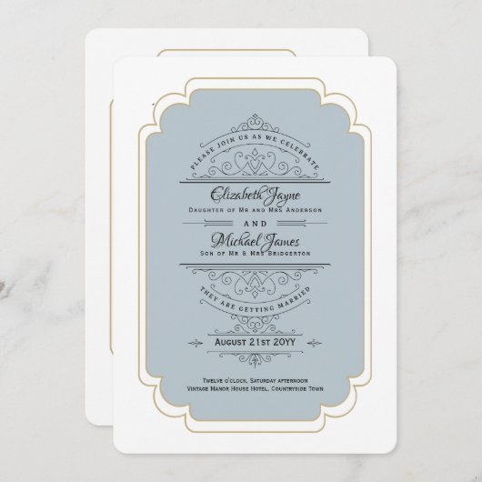 ヴィンテージリージェンシーダスティブルー金ゴールドズ 招待状 (正面/裏面)