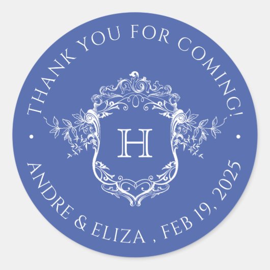 ヴィンテージリージェンシーブルーモノグラムクレスト結婚ズ ラウンドシール (正面)