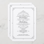 ヴィンテージリージェンシーメタリック結婚シルバー 招待状 (正面/裏面)