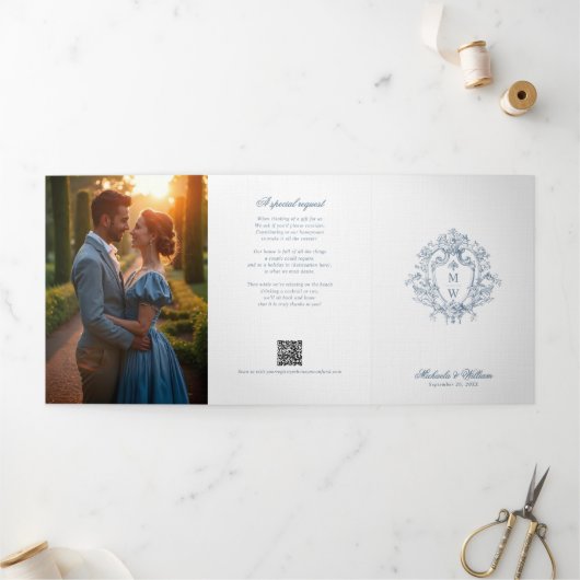 ヴィンテージリージェンシーモノグラムクレストフォト結婚ズ 三つ折り招待状 (外部)