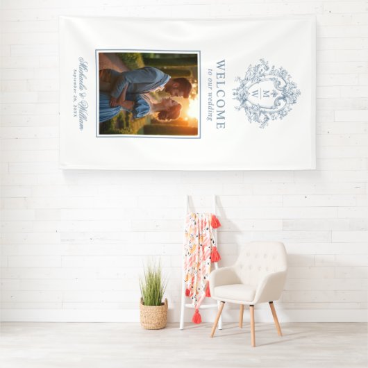 ヴィンテージリージェンシーモノグラム結婚クレストウェルカム 横断幕 (インサイチュ)