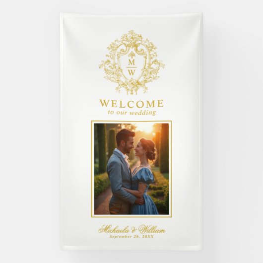 ヴィンテージリージェンシーモノグラム結婚クレストウェルカム 横断幕 (縦)