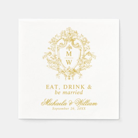 ヴィンテージリージェンシーモノグラム結婚クレストカスタムの文字 スタンダードカクテルナプキン (正面)