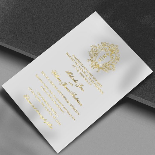 ヴィンテージリージェンシーモノグラム結婚クレスト実在ーズ 箔招待状