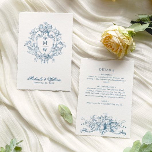 ヴィンテージリージェンシーモノグラム結婚クレスト詳細 エンクロージャーカード