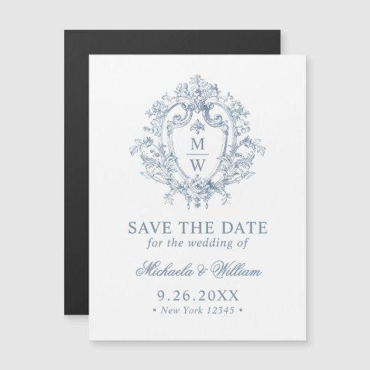 ヴィンテージリージェンシー結婚モノグラムの日付マグネット (正面/裏面)