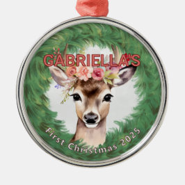 ヴィンテージリースと鹿フローラ メタルオーナメント