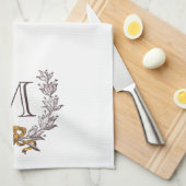 ヴィンテージリースパーソナライズされたモノグラムイニシャル茶 キッチンタオル (四つ折り)