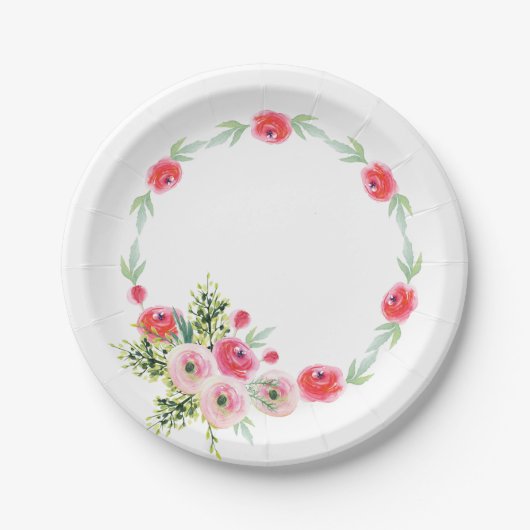 ヴィンテージリースフローラ水彩ブライダルシャワー ペーパープレート (正面)