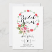 ヴィンテージリースフローラ水彩ブライダルシャワー 招待状 (正面)