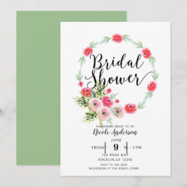 ヴィンテージリースフローラ水彩ブライダルシャワー 招待状