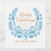 ヴィンテージリースブルークリスマスワインラベル ワインラベル (シングルラベル)