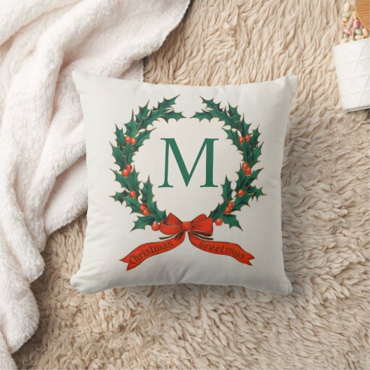 ヴィンテージリース及びイニシャルクリスマス枕 クッション (ブランケット)